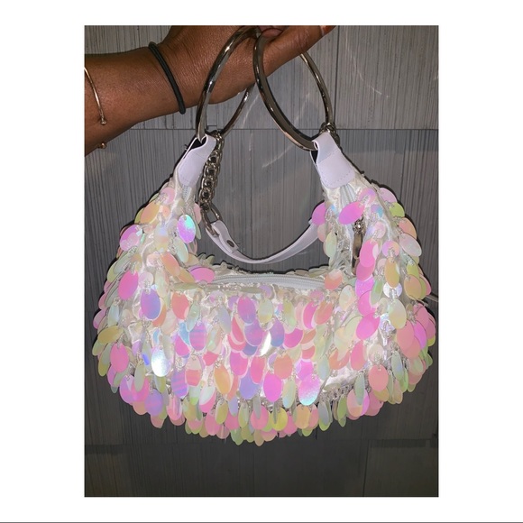 Mini Sparkly Sequined Hoop Strap Hobo Shoulder Bag - Picture 8 of 13
